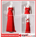 Low Back Beaded Straps Empire Chiffon Red Evening Wear Criss-Ross Prom Dress (TC06673)